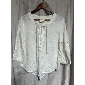 NWOTAnthropologie Maeve White Linen Lace Up Top Blouse Womens Size 10 Boho Marva